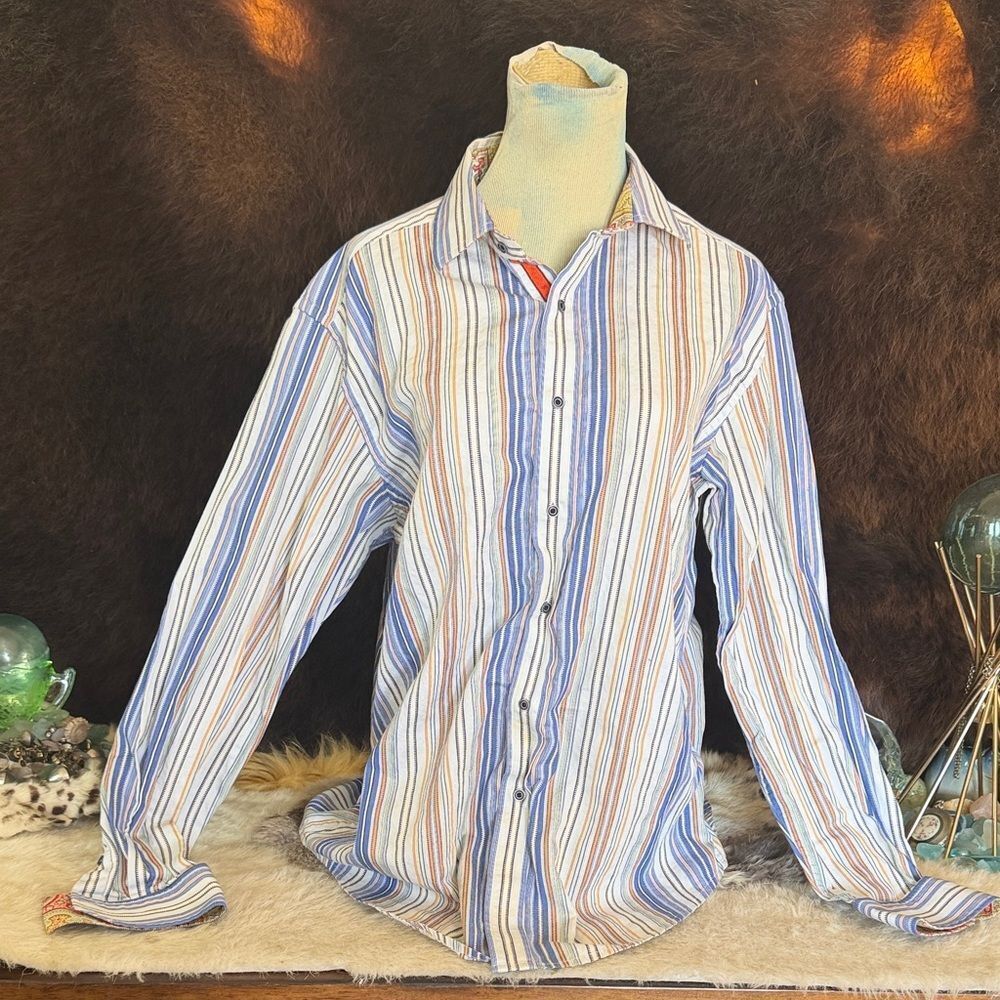 Striped Blue and White Men's Shirt L (6028)